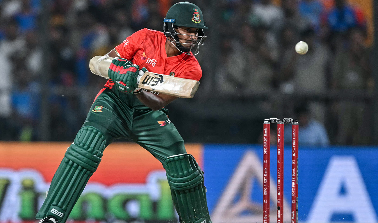 Bangladesh's Mustafizur Rahman plays a shot during the first Twenty20 cricket match between India and Bangladesh at the Shrimant Madhavrao Scindia Cricket Stadium in Gwalior on October 6, 2024. (AFP/File)