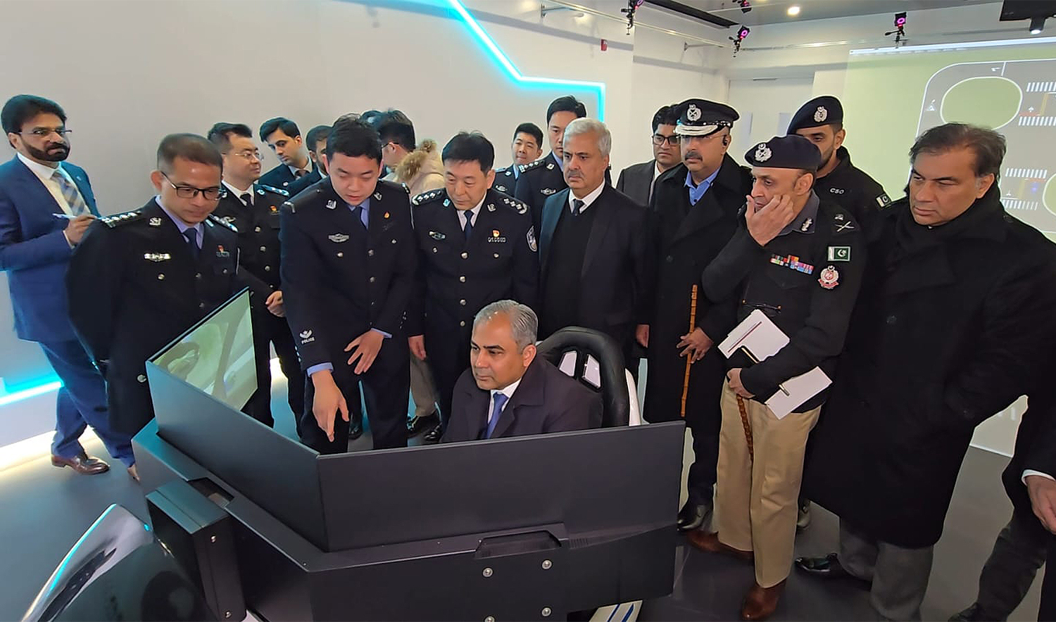 Pakistan Interior Minister Mohsin Naqvi is being inspects high-tech training section at Beijing Police College in Beijing on January 8, 2026. (Pakistan Interior Ministry)