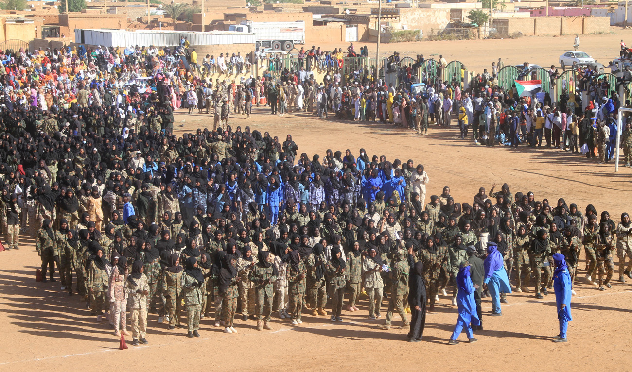 Sudanese soldiers march after completing a training courses, with the aim of supporting the Sudanese regular army in the Ombada locality west of Omdurman, on December 15, 2025, in the capital Khartoum. (AFP/File)