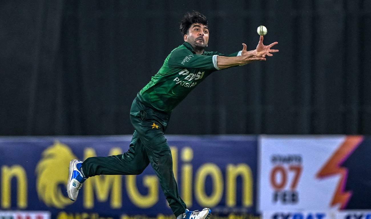 Pakistan's Salman Mirza drops a catch of Sri Lanka's Janith Liyanage during the first Twenty20 international cricket match between Sri Lanka and Pakistan at the Rangiri Dambulla International Stadium in Dambulla on January 7, 2026. (AFP/File)