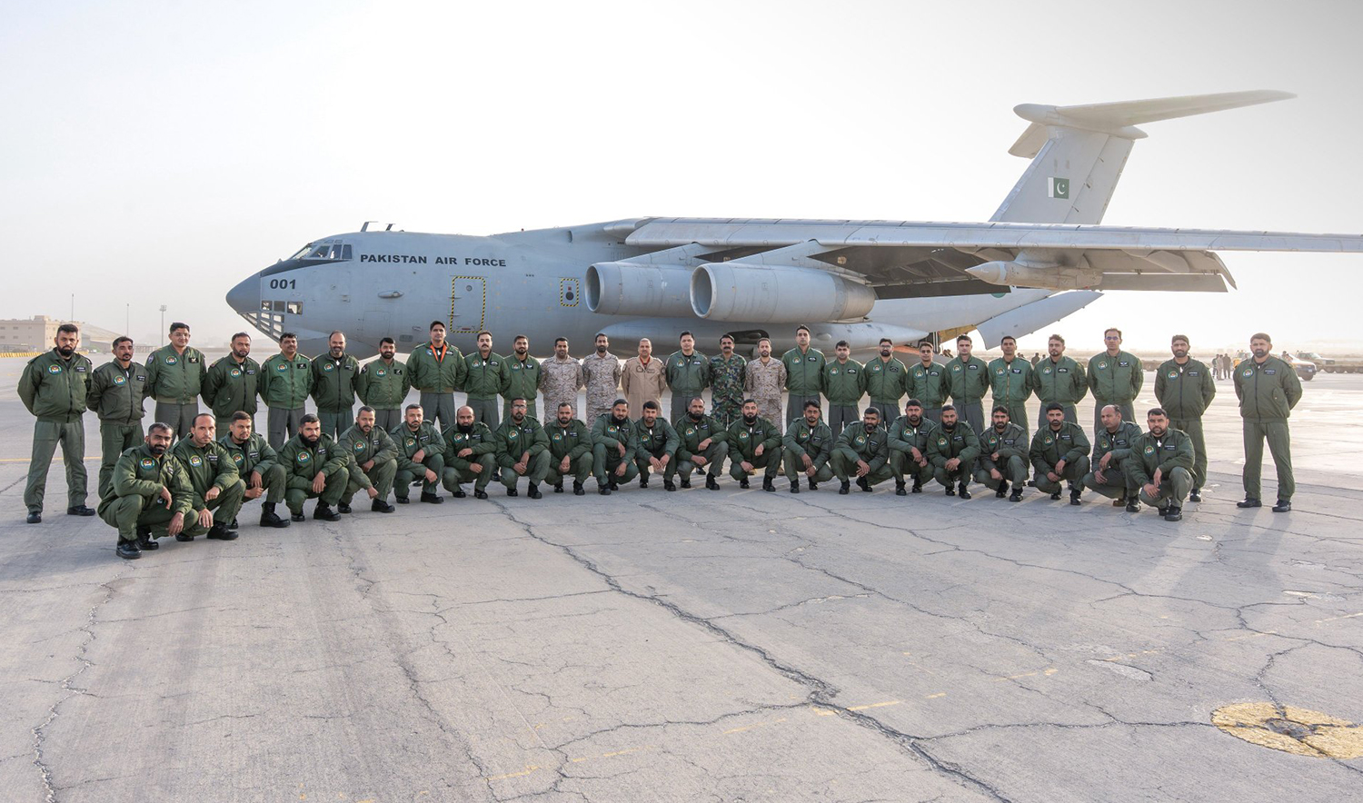 The picture shared by the Saudi Defense Ministry on January 18, 2026, shows the Pakistan Air Force participating in the multinational air combat exercise Spears of Victory-2026 at King Abdulaziz Air Base. (Saudi Defense Ministry)