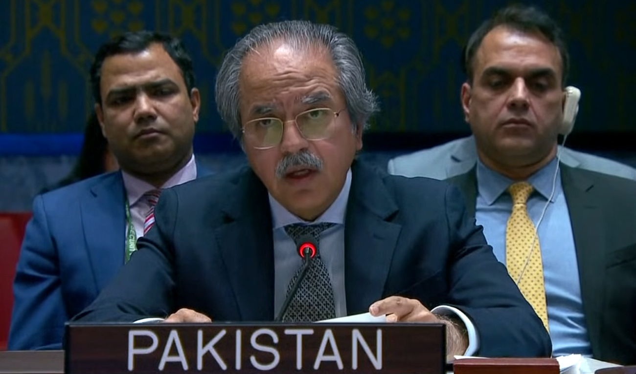 Pakistani Ambassador to the United Nations Asim Iftikhar Ahmad delivers a national statement at the UN Security Council Open Debate on the Middle East, including the Palestinian Question on June 29, 2026. (ScreenShot/Reuters)