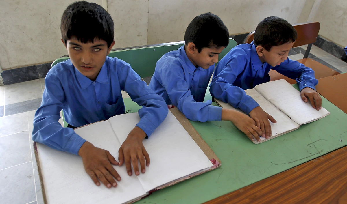 Visually impaired boys learn to read braille at the Government School and Institute for the Blind in Peshawar, Pakistan on October 9, 2015. (REUTERS/File)