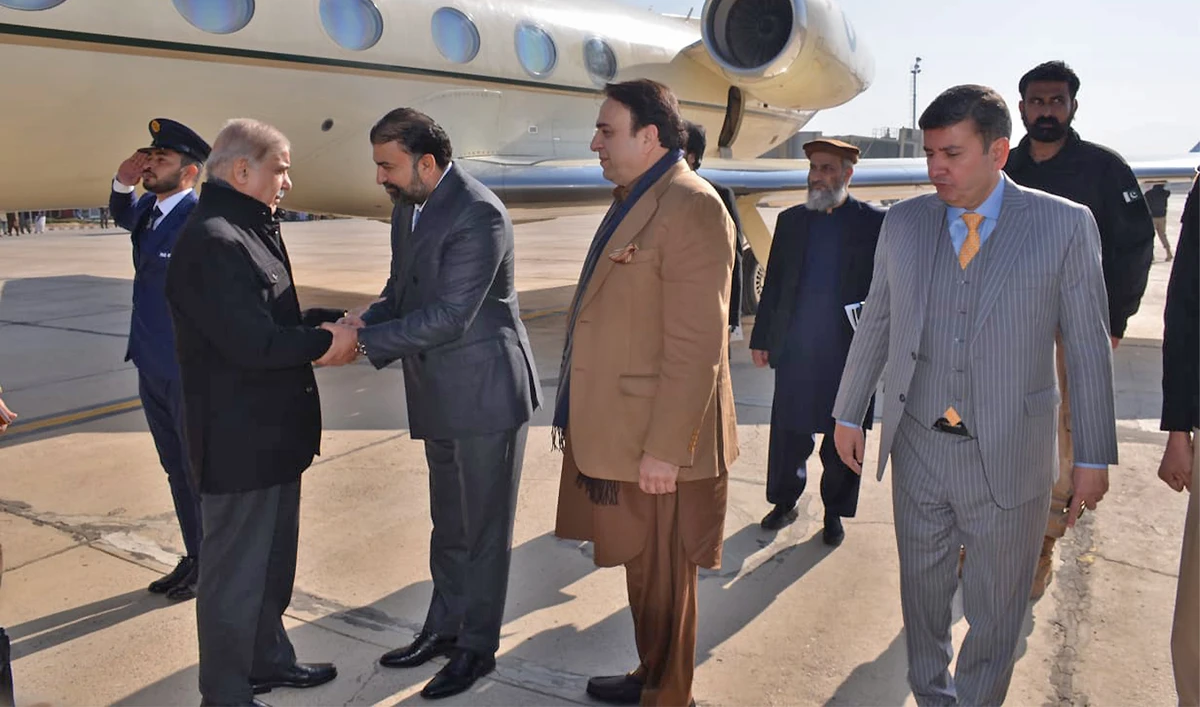 Pakistan Prime Minister Shehbaz Sharif arrives in Quetta, Pakistan, on January 8, 2026. (PID)