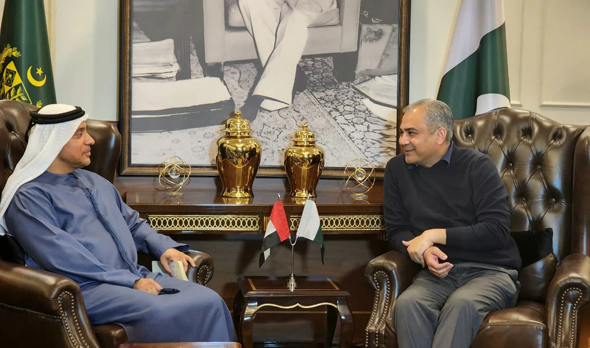 Pakistan’s Interior Minister Mohsin Naqvi meeting with a UAE delegation led by its Director General Customs Ahmed Abdullah Bin Lahej Al Falasi in Islamabad, Pakistan on January 13, 2025. (PID)