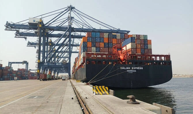 This picture taken on March 8, 2023, shows a cargo ship set to sail from a sea port in Karachi, Pakistan. (Radio Pakistan/File)