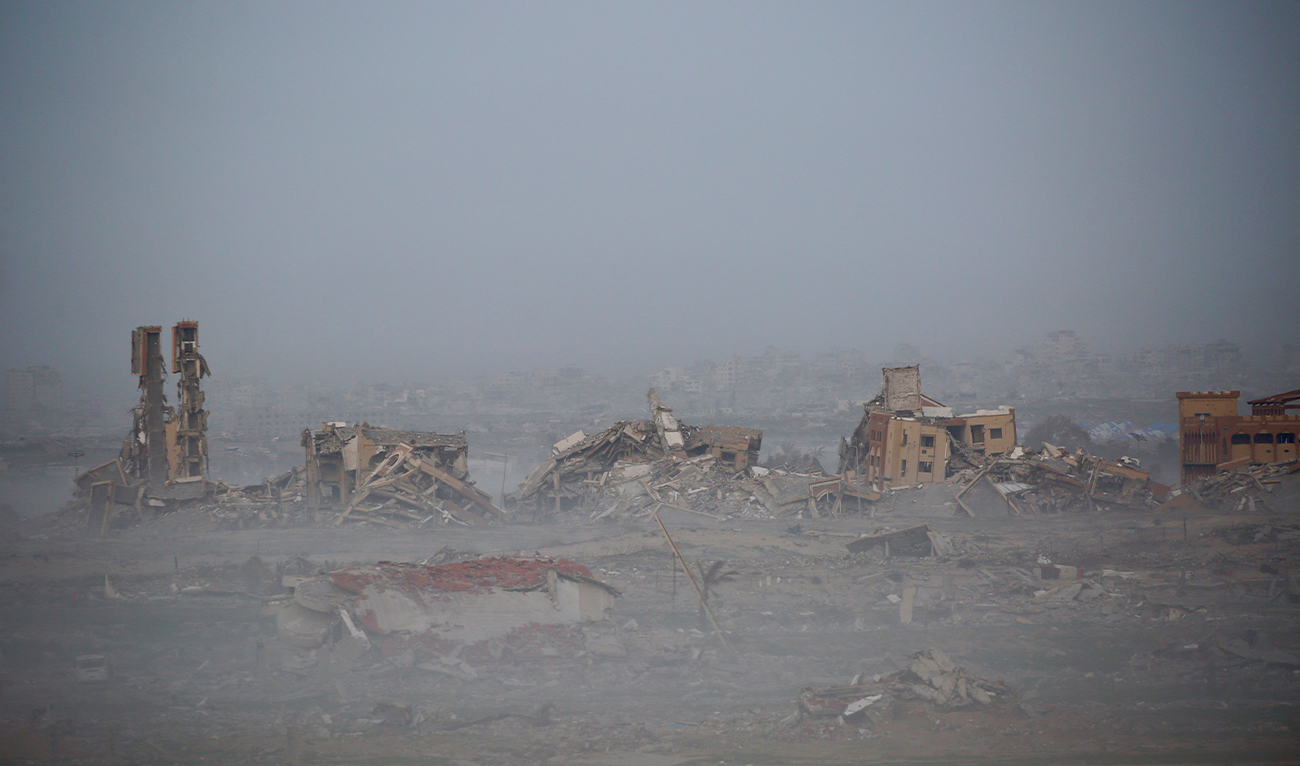 A general view of destroyed buildings near the Nuseirat camp for Palestinian refugees in the central Gaza Strip on January 31, 2026. (AFP/ file)
