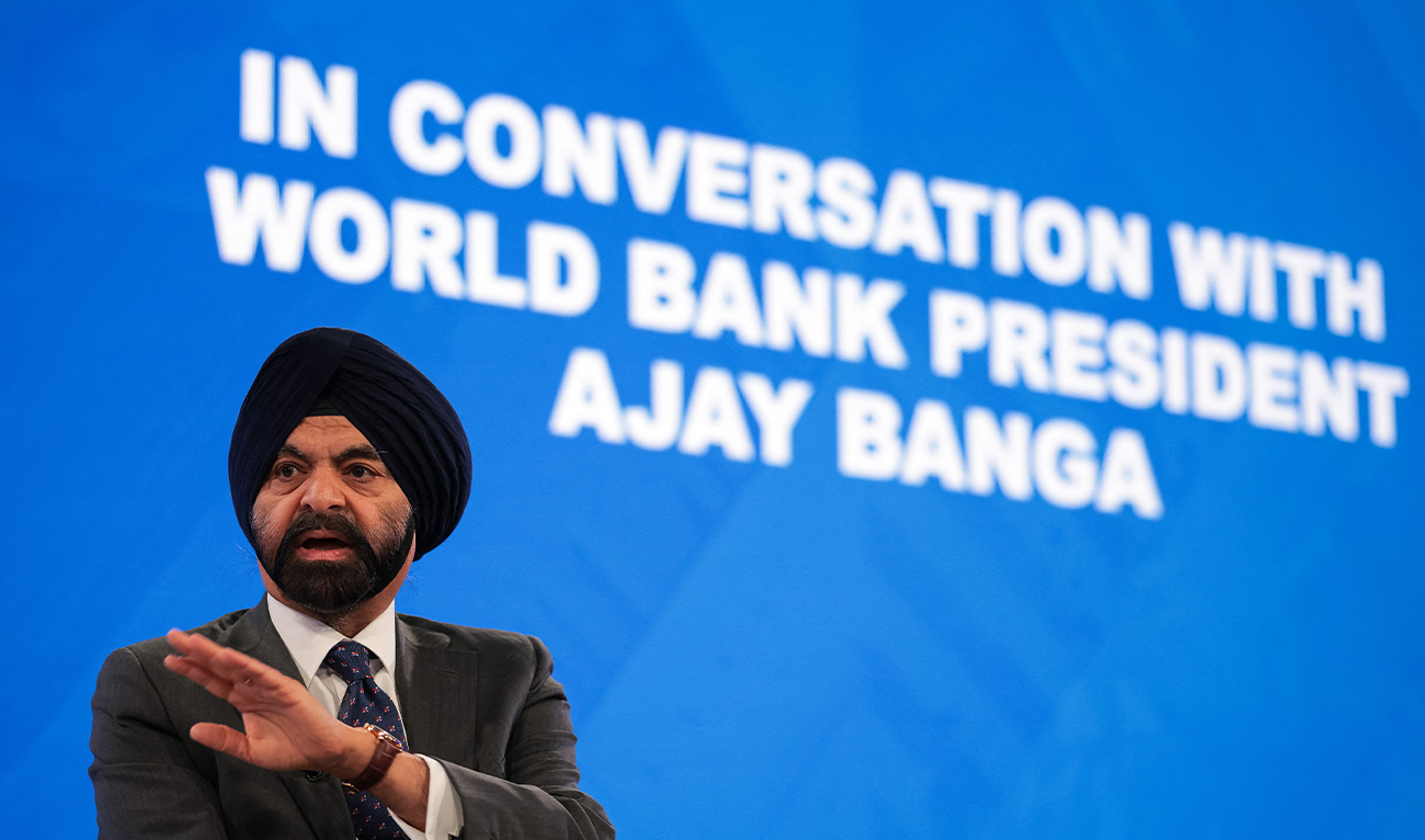 Ajay Banga, President of the World Bank Group speaks at the 2025 Bretton Woods Committee Spring Summit during the 2025 Spring Meetings of the World Bank Group (WBG) and the International Monetary Fund (IMF) at the IMF headquarters on April 22, 2025 in Washington, DC. (AFP/ file)