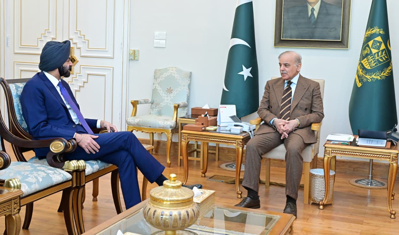 Pakistan’s Prime Minister Shehbaz Sharif (right) meets World Bank Group President Ajay Banga (left) at the Prime Minister’s Office in Islamabad on February 2, 2026. (GovtofPakistan/X)