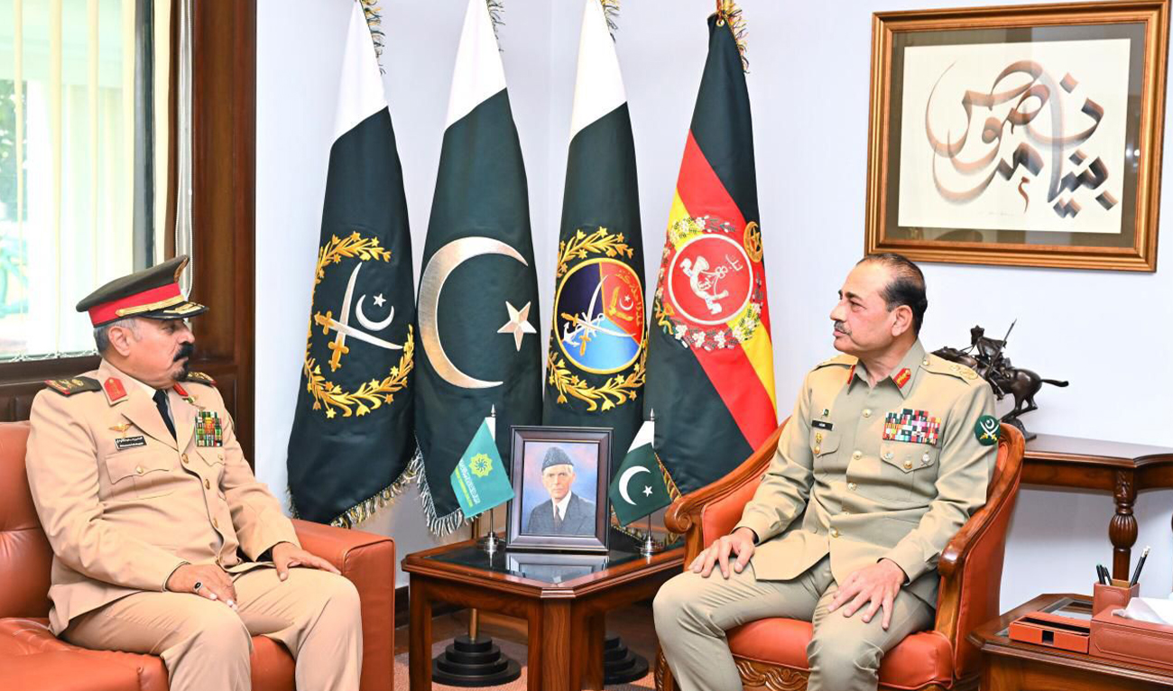 IMCTC Secretary-General Maj. Gen. Mohammed bin Saeed Al-Moghedi in a meeting with Chief of Pakistani Defense Forces Field Marshal Asim Munir in Rawalpindi on February 2, 2026. (ISPR)