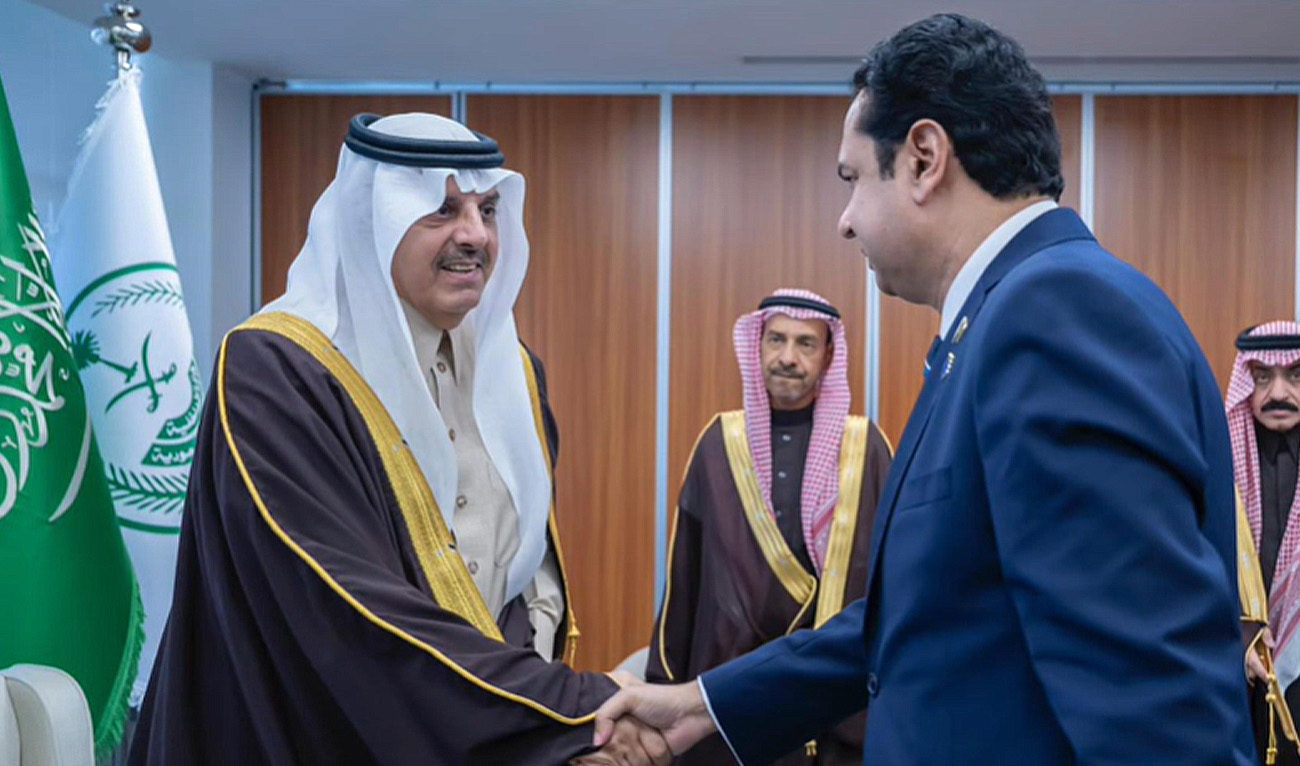 Pakistan's State Minister for Interior, Talal Chaudhry (right) shaking hands with Saudi Arabia's Deputy Interior Minister, Abdulaziz bin Mohammed bin Ayyaf (left) in Riyadh, Saudi Arabia, on February 10, 2026. (Government of Pakistan)
