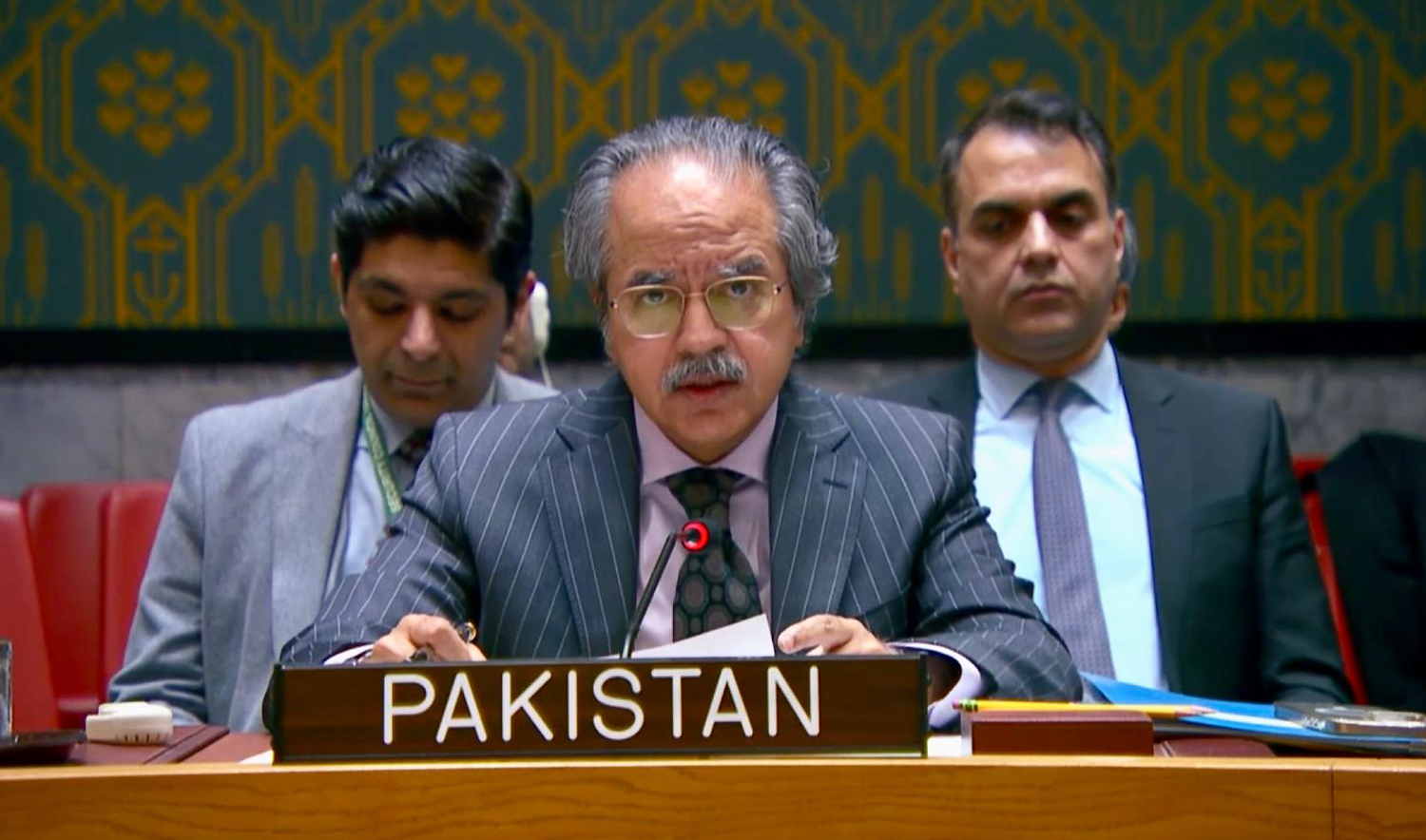 Pakistan's permanent representative to UN Asim Iftikhar Ahmad is addressing UN Security Council in New York, US, on February 12, 2026. (@PakistanUN_NY/X)