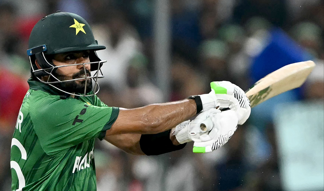 Pakistan's Babar Azam plays a shot during the 2026 ICC Men's T20 Cricket World Cup group stage match between Pakistan and USA at the Sinhalese Sports Club Ground in Colombo on February 10, 2026. (AFP/File)