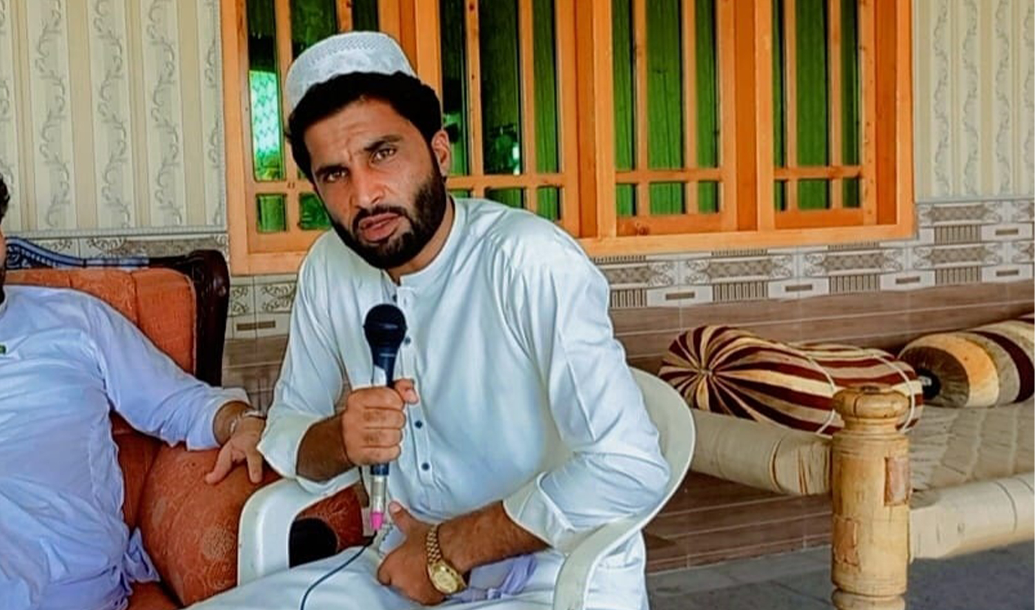 The image shared by Zafran Wazir on Facebook on August 16, 2023, shows Zafran conducting an innterview from an unspecified location. (Zafran Wazir/File)