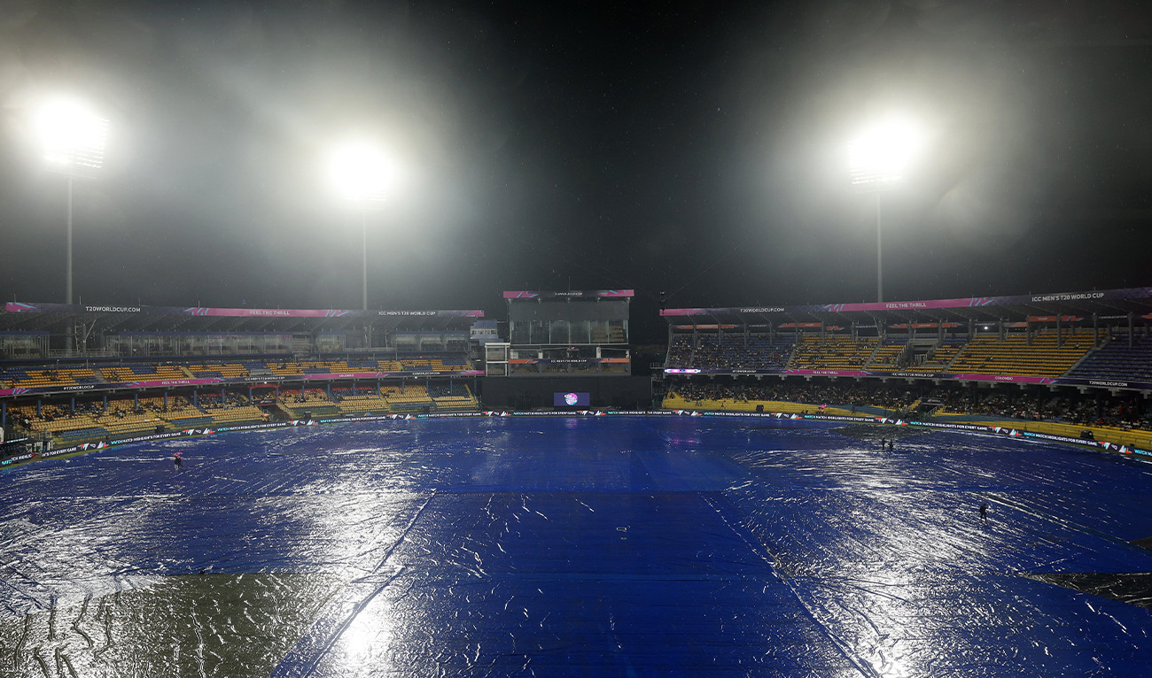 Overview of R. Premadasa Stadium in Sri Lanka showing the stadium covered to protect the pitch from rain ahead of the Pakistan VS New Zealand match on February 21, 2026. (@TheRealPCB/X)