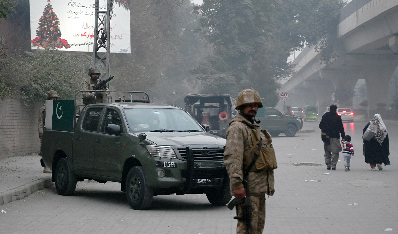 Security personnel stand guard near the Saint John’s Cathedral, ahead of Christmas celebrations in Peshawar on December 20, 2025. (AFP/ file)