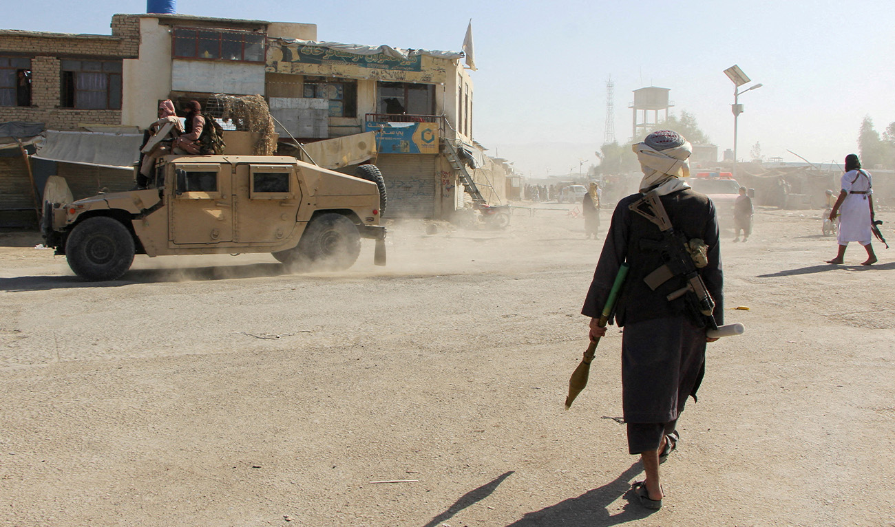 Afghan Taliban fighters patrol near the Afghanistan-Pakistan border in Spin Boldak, Kandahar Province, following exchanges of fire between Pakistani and Afghan forces in Afghanistan, October 15, 2025. (Reuters/File)
