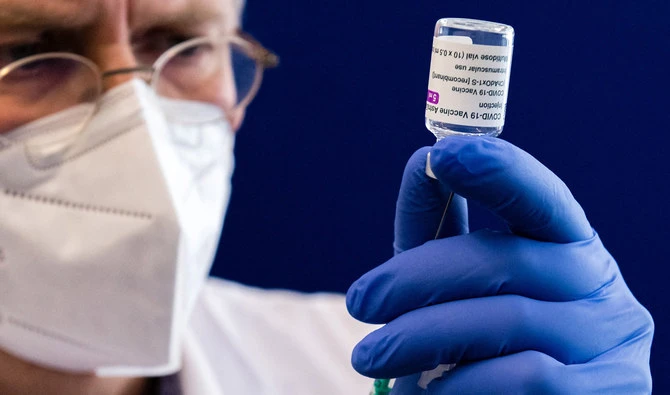 A healthcare worker fills a syringe with the AstraZeneca Covid-19 vaccine at the university hospital in Halle/Saale, eastern Germany, on February 12, 2021. (AFP/File)