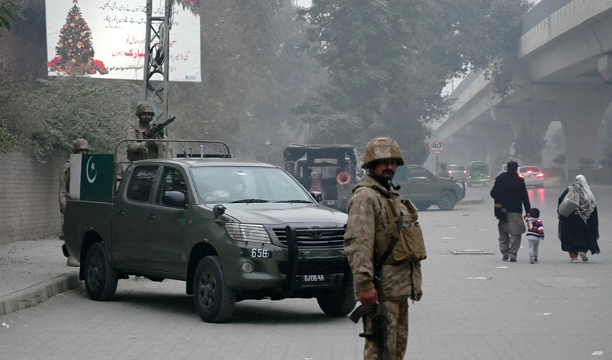 Security personnel stand guard near the Saint John’s Cathedral, ahead of Christmas celebrations in Peshawar on December 20, 2025. (AFP/ file)