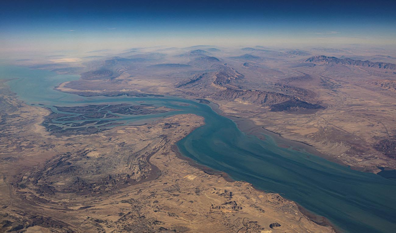 An aerial view of the Iranian shores and the island of Qeshm in the strait of Hormuz, December 10, 2023. (REUTERS/ file)