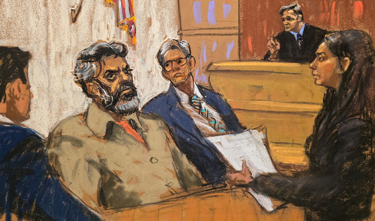 Asif Merchant, a Pakistani man with alleged ties to Iran, appears on charges in connection with a foiled plot to assassinate a U.S. politician or government officials, in a courtroom in New York, US, on September 16, 2024 in this courtroom sketch. )REUTERS/File)