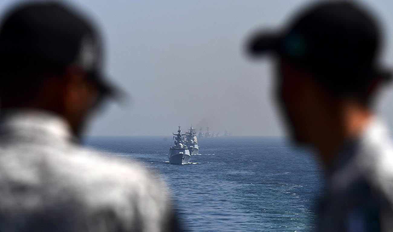 China's Navy Ship (CNS) Baotou and others vessels from participating countries take part during the multinational naval exercise AMAN-25 in the Arabian Sea near Pakistan's port city of Karachi on February 10, 2025, as more than 50 countries participating with ships and observers. (AFP/ file)