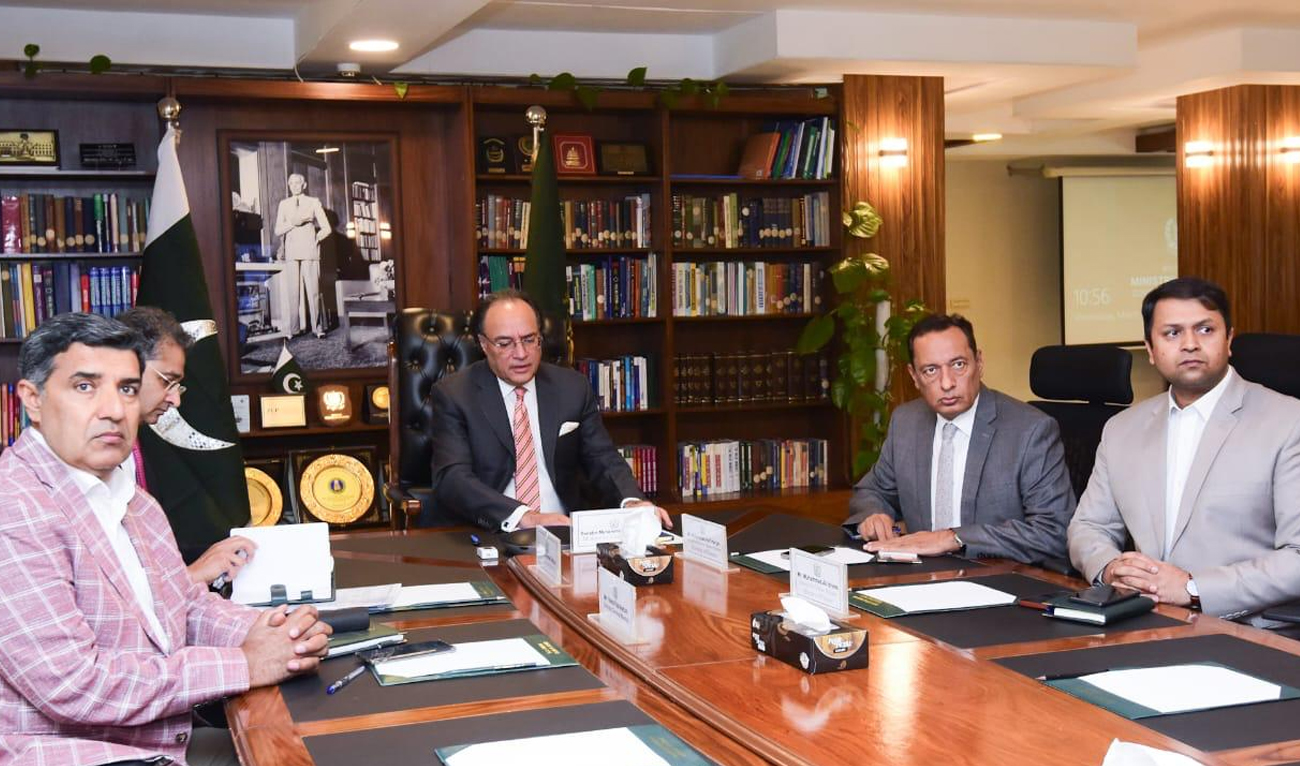 Federal Minister for Finance and Revenue, Muhammad Aurangzeb (center), hold a virtual meeting with Pakistan Banks’ Association at the Finance Division in Islamabad, Pakistan, on March 11, 2026. (Finance Ministry)