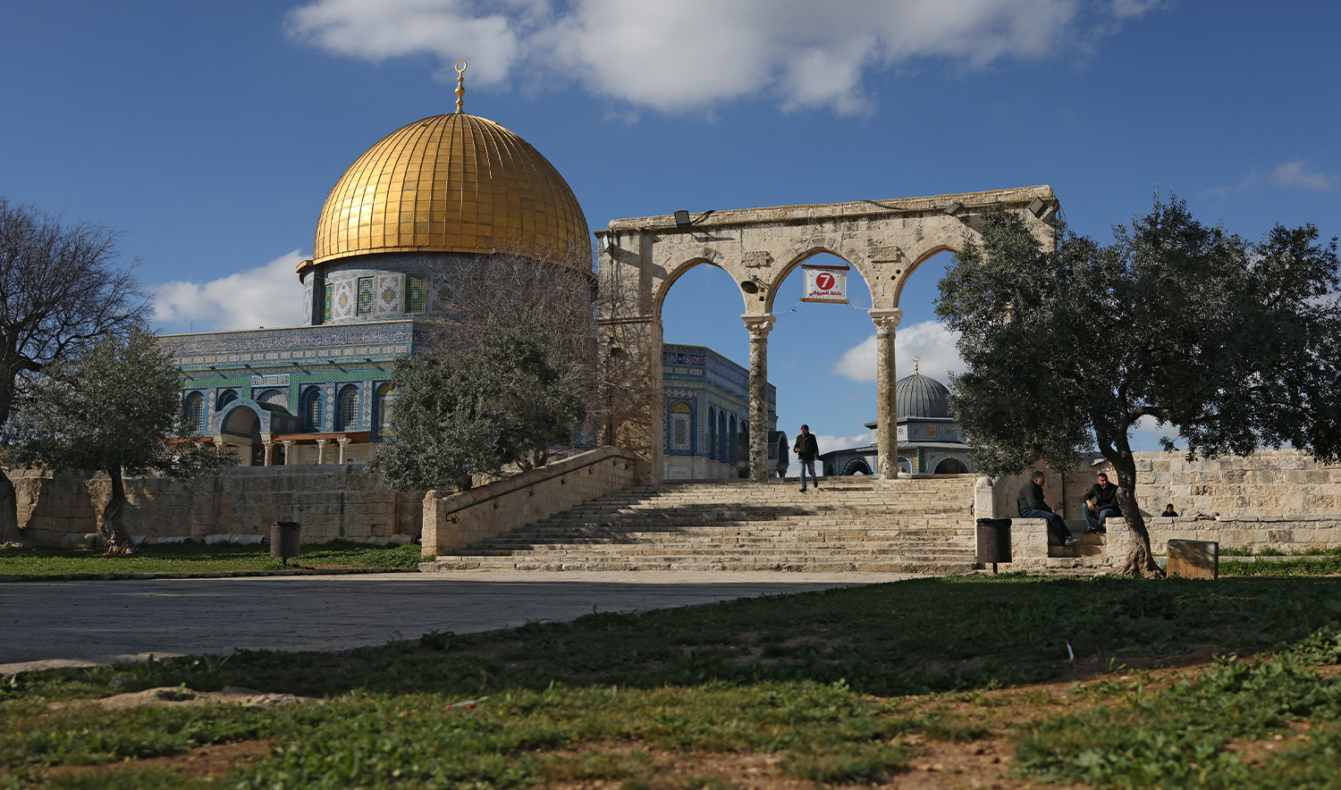 A Palestinian man walks near the Dome of the Rock mosque at the al-Aqsa mosque compound in Jerusalem ahead of the "iftar" fast-breaking meal during the Muslim holy month of Ramadan on February 25, 2026. (AFP/File)