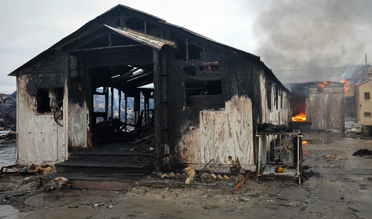 A part of a drug rehabilitation center destroyed in what the Taliban said was a Pakistani air strike burns, in Kabul, Afghanistan, on March 18, 2026. (REUTERS)