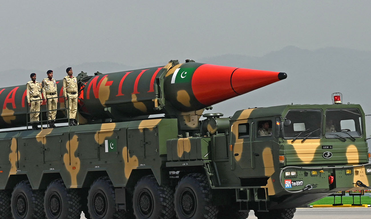 A Pakistan's military vehicle carries a long-range ballistic missile Shaheen during the Pakistan Day parade in Islamabad on March 23, 2022. (AFP/File)