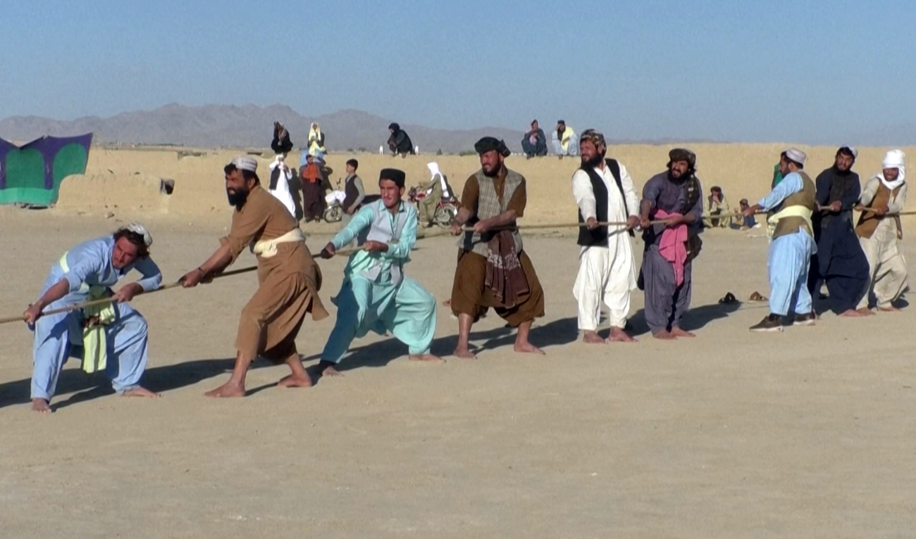 Members of the Pakistani Pashtun community take part in a tug of war game in Pishin district of Balochistan province, Pakistan, on March 23, 2026. (Screengrab/AFP)