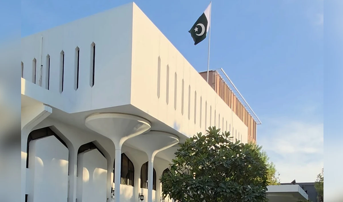 The undated photo shows the exterior view of Pakistan’s embassy in Abu Dhabi, UAE. (Pakistan Embassy in Abu Dhabi/Website)