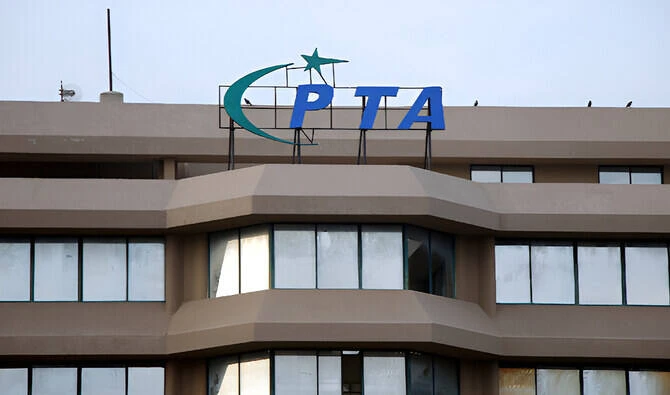 A logo of the Pakistan Telecommunication Authority (PTA) is seen on its headquarters building in Islamabad on January 22, 2020. (AN/File)