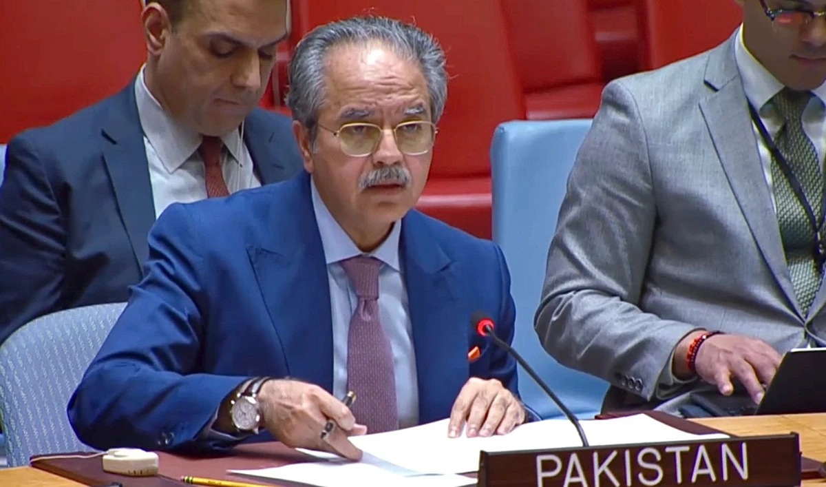 Pakistan's permanent representative to the United Nations Asim Iftikhar Ahmad addressing the United Nations Security Council meeting on Afghanistan on March 10, 2026, in New York, US. (@PakistanUN_NY/X)