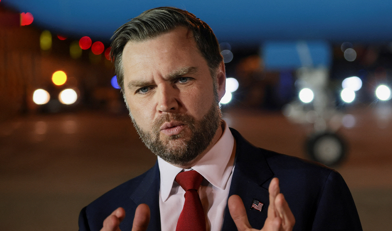 US Vice President JD Vance speaks to the media before boarding Air Force Two to return to Washington, D.C., from Budapest Ferenc Liszt International Airport in Budapest, Hungary, on April 8, 2026. (Reuters)
