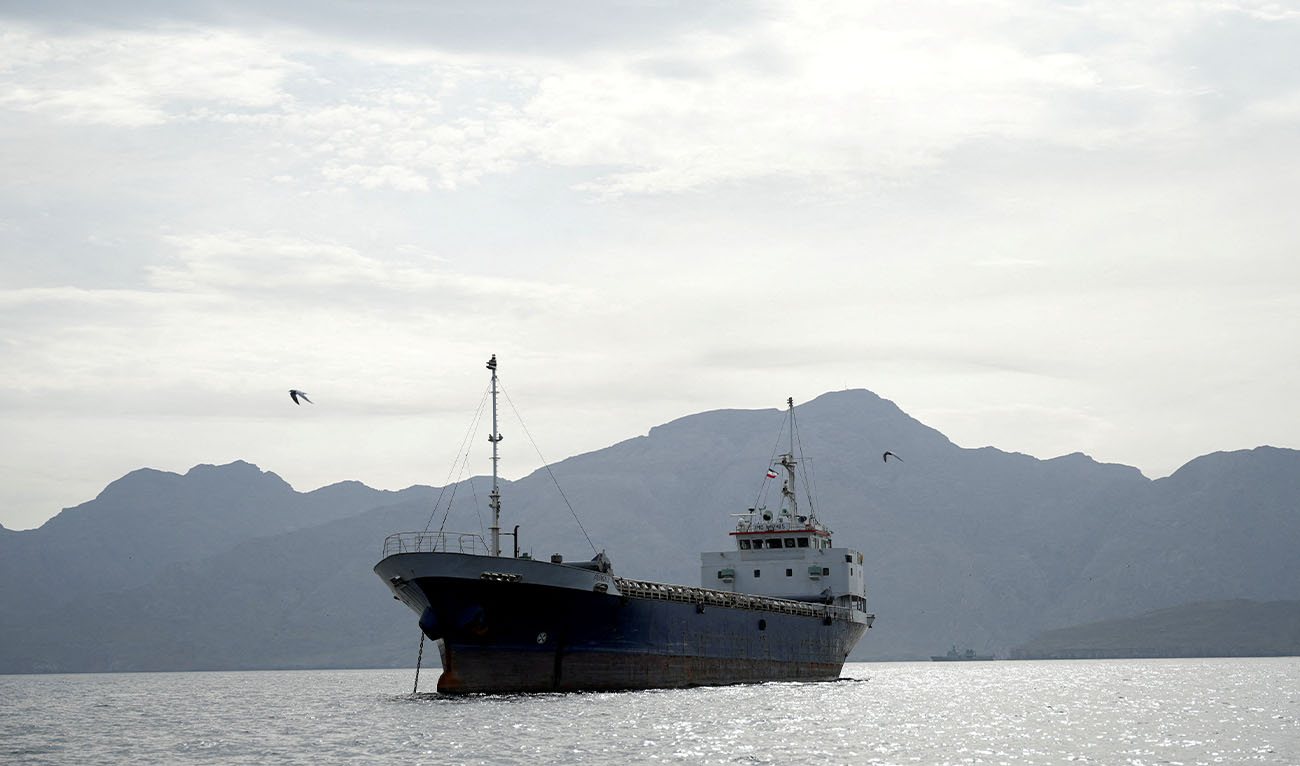 : A vessel in the Strait of Hormuz, off the coast of Oman’s Musandam province, April 12, 2026. (Reuters/File)