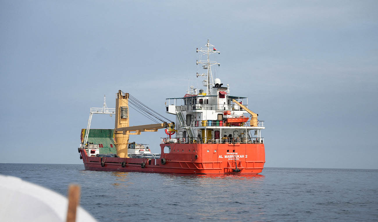 A vessel at the Strait of Hormuz, off the coast of Oman’s Musandam province, April 12, 2026. (REUTERS)
