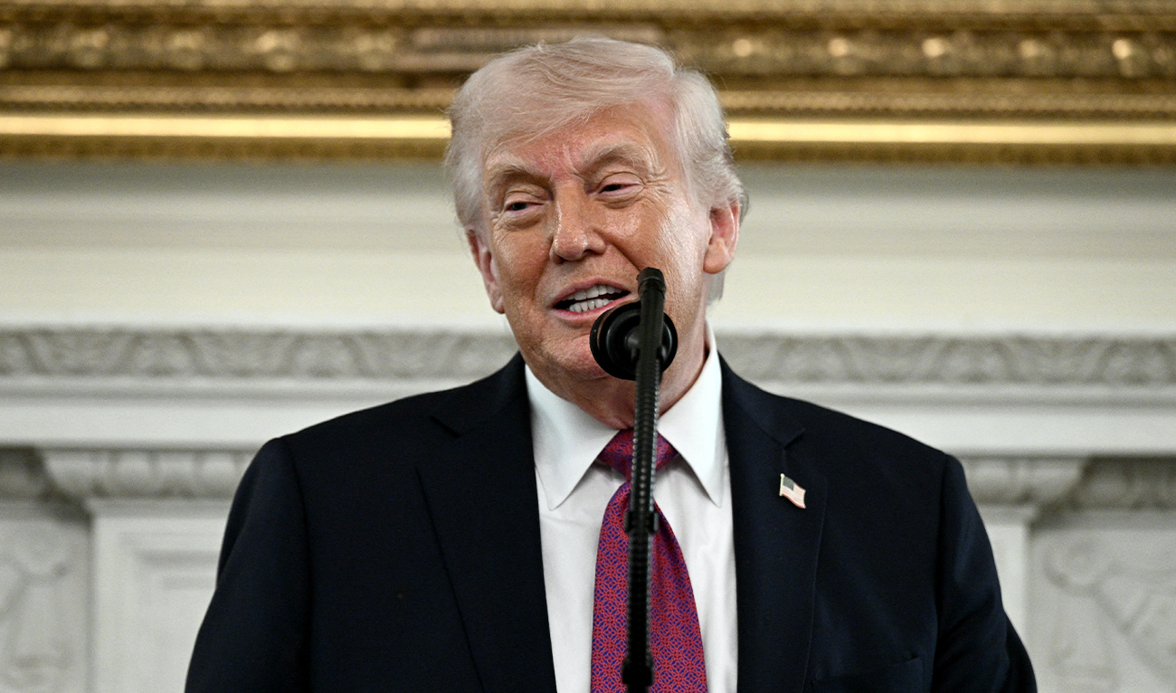 US President Donald Trump speaks during the NCAA Collegiate National Champions Day event at the White House in Washington, DC, on April 21, 2026. (AFP)