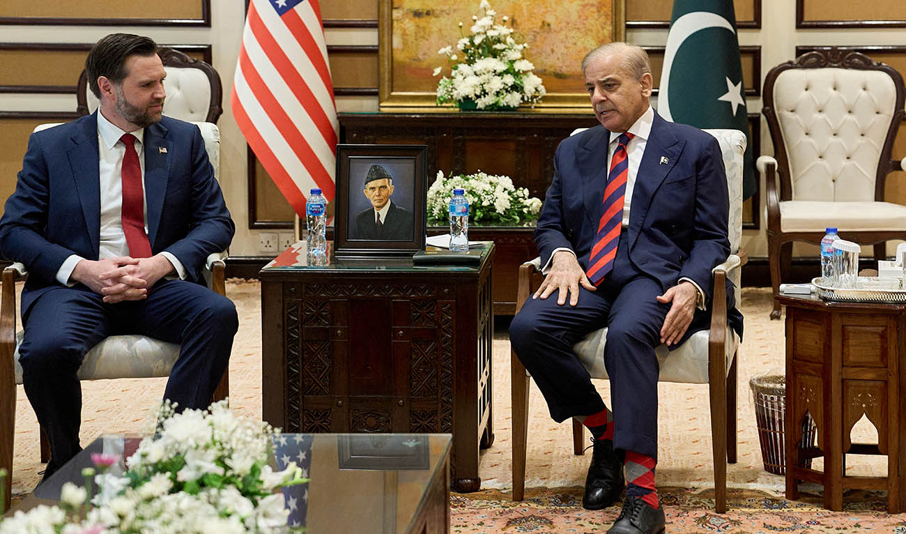 This handout photograph taken and released by Pakistan's Prime Minister Office on April 13, 2026 shows Pakistan's Prime Minister Shehbaz Sharif (L) attending a special meeting of the federal cabinet in Islamabad. (AFP/ file)