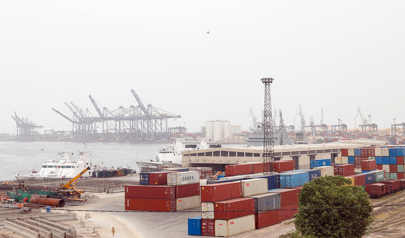 Shipping containers are stacked at the Karachi port area in Karachi, Pakistan, on July 31, 2025. (REUTERS/File)
