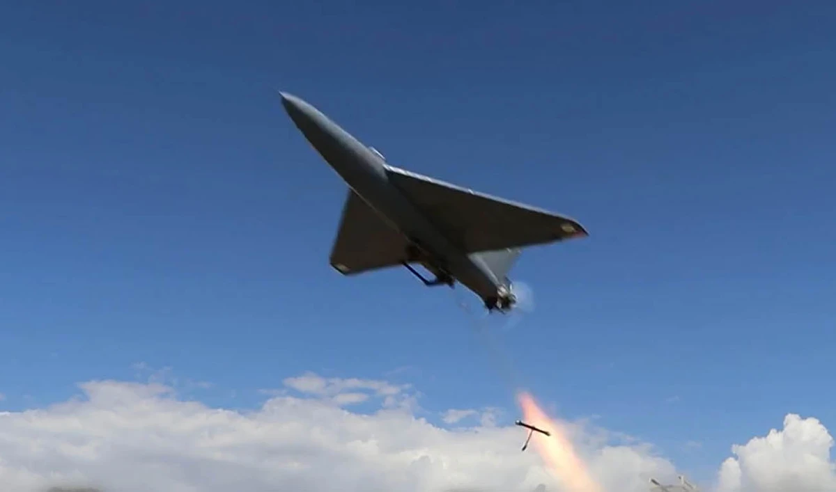 This grab taken from a video relesed by Iran's state broadcaster (IRIB) on April 6, 2026, show what it says are drones launched at US targets at Saudi Arabia's Al-Kharj base and Kuwait's Al-Adiri base. (AFP)