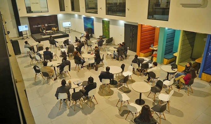 The picture shared by COLABS on January 14, 2024 shows people attending a session at a COLAB Branch in Pakistan. (COLABS/Facebook)