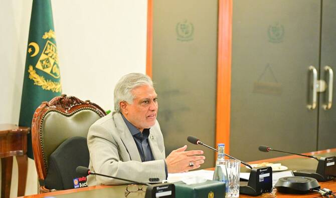 Deputy Prime Minister and Foreign Minister, Ishaq Dar chairs a committee meeting to review progress on the special package for Overseas Pakistanis, on September 12, 2025. (Foreign Office/File)