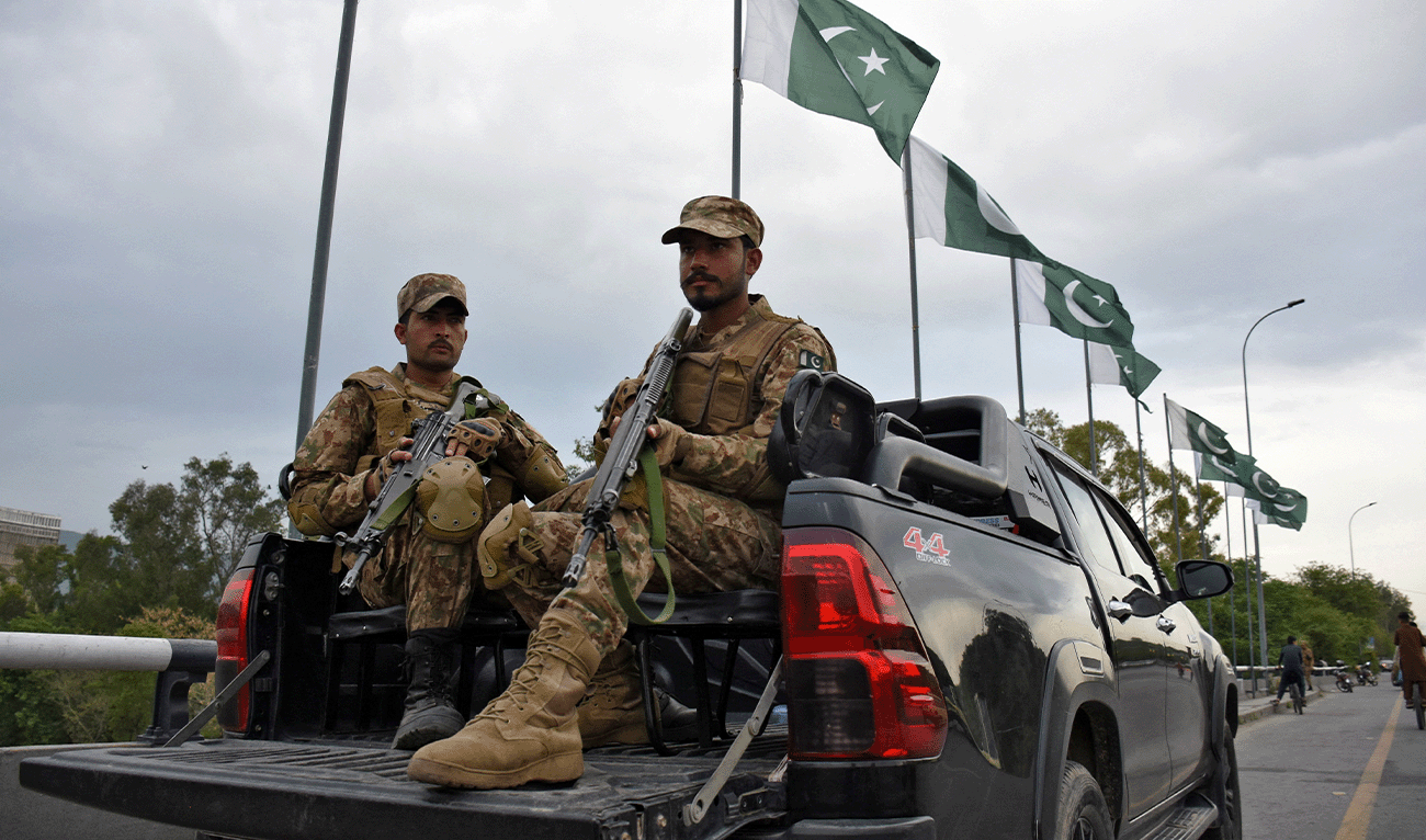 Army soldiers patrol a road as Pakistan prepares to host U.S. and Iran for the second round of peace talks in Islamabad, Pakistan, April 24, 2026. (Reuters/file)