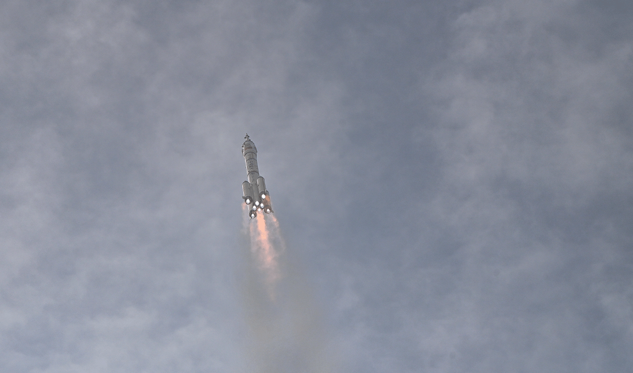 Long March-2F rocket, carrying the Shenzhou-16 Manned Space Flight Mission, lifts off from the Jiuquan Satellite Launch Centre in China's northwestern Gansu province, on May 30, 2023, heading to the Tiangong space station. (AFP/File)