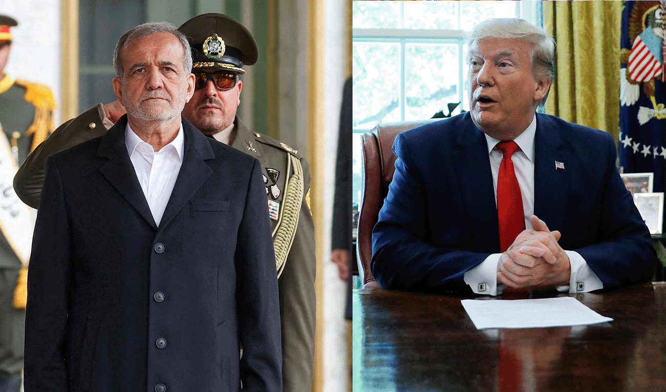 Image collage created on May 25, 2026, showing Iranina President Masoud Pazeshkian (left) and US President Donald Trump. (Reuters/File)
