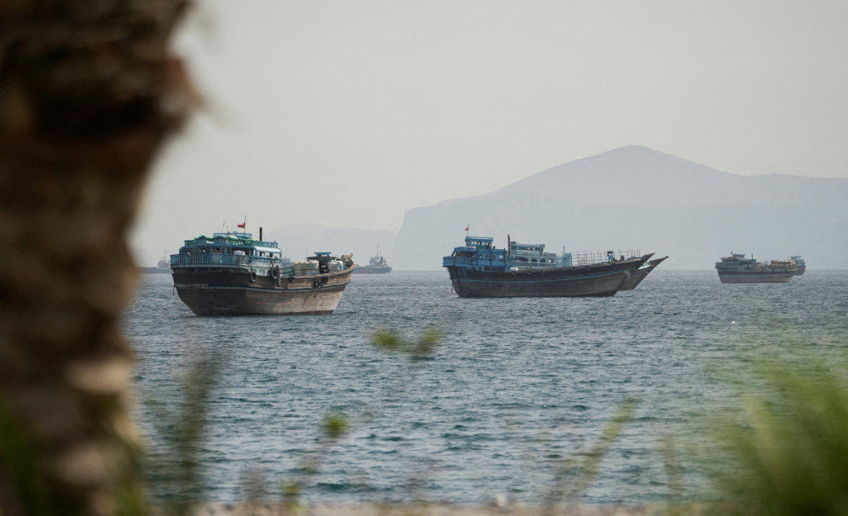 Vessels sail through the Strait of Hormuz, Musandam, Oman, on May 22, 2026. (Reuters)