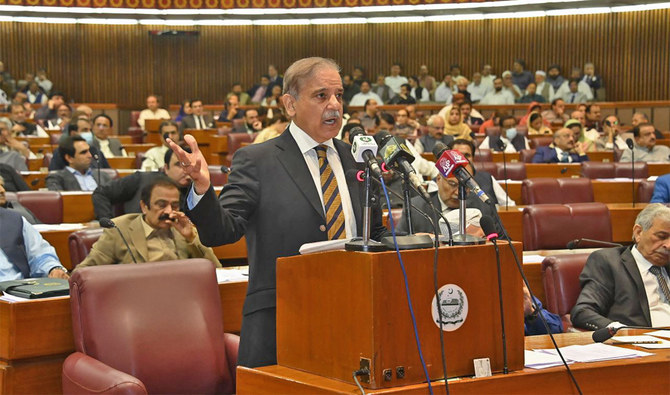 Pakistan Prime Minister Shehbaz Sharif addresses lawmakers in the National Assembly in Islamabad, Pakistan, on April 27, 2023. (Photo courtesy: National Assembly of Pakistan/File)