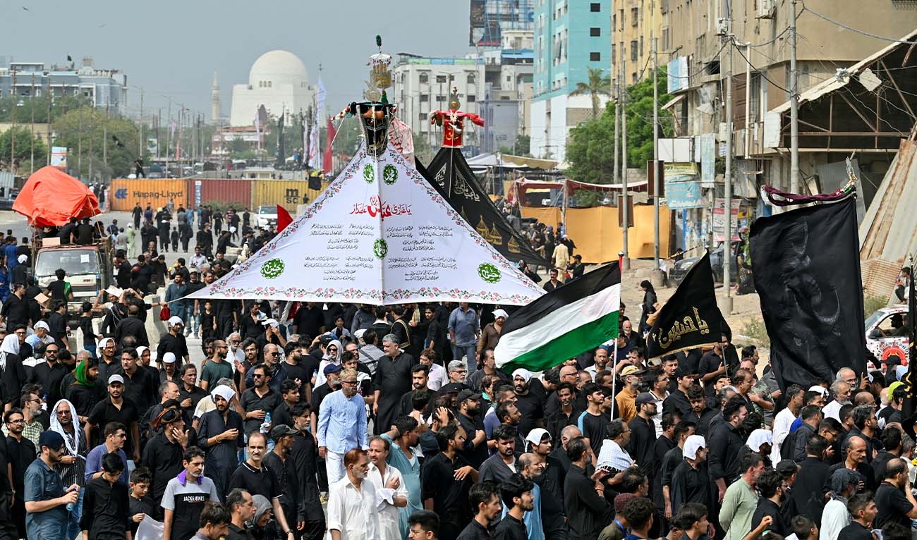 Shiite Muslims take part in a religious procession on the ninth day of the Islamic month of Muharram, in Karachi on July 16, 2024. (AFP/ file)