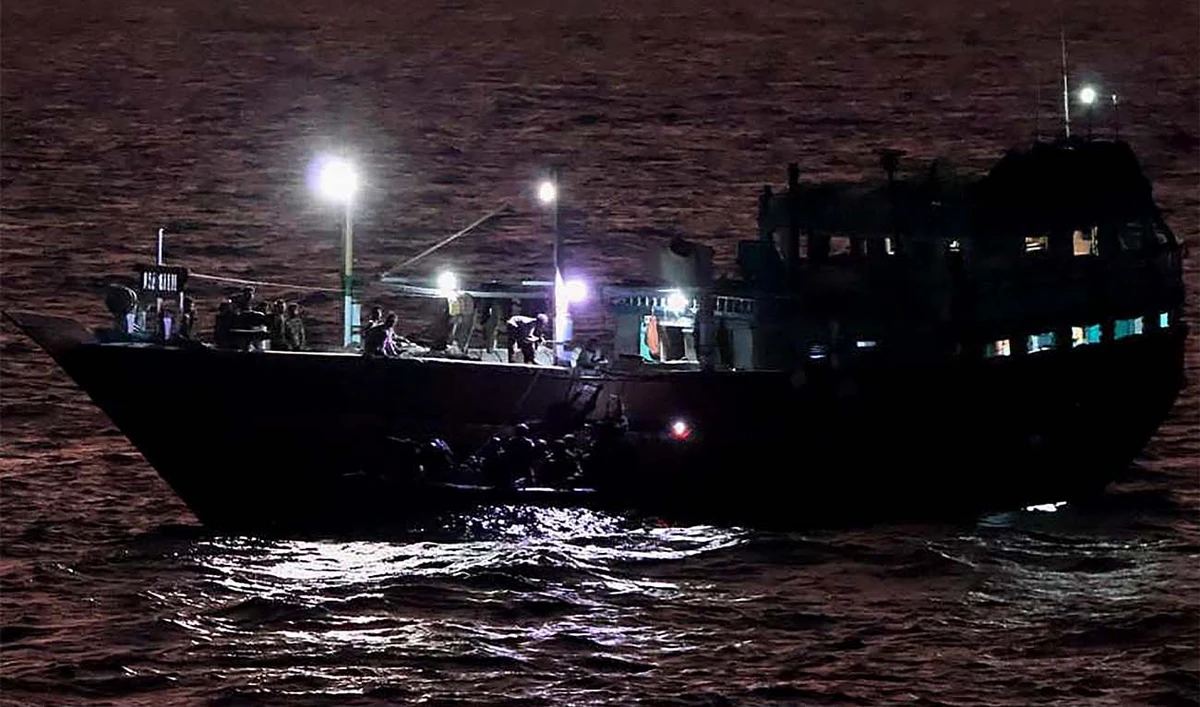 This handout photograph taken on January 30, 2024 and released by the Indian Navy shows an Iranian fishing vessel after it has been freed by the Indian Navy from Somali pirates, off the Somali coast, some 850 nautical miles (1,574 kilometres) west of the Indian city of Kochi. (AFP/ file)